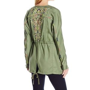 Jessica Simpson olive embroidered draped jacket